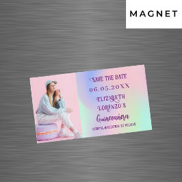 Holografisch rosa Foto Quinceanera Save the Date Magnetkarte