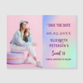 Holografisch rosa Foto Sweet 16 Save the Date Magnetkarte (Vorderseite)