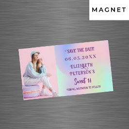 Holografisch rosa Foto Sweet 16 Save the Date Magnetkarte