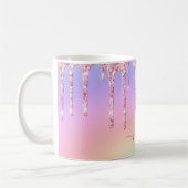 Holografisch rosa Glitzer Tropfen Elegantes Monogr Kaffeetasse (Links)