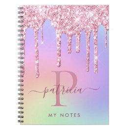 Holografisch rosa Glitzer Tropfen Elegantes Monogr Notizblock