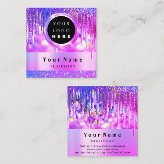 Holografisch rosa Glitzer-Tropfen für benutzerdefi Quadratische Visitenkarte (Vorne/Hinten)
