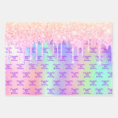Holografisch rosa Glitzer Tropfen Geschenkpapier Set (Vorderseite)