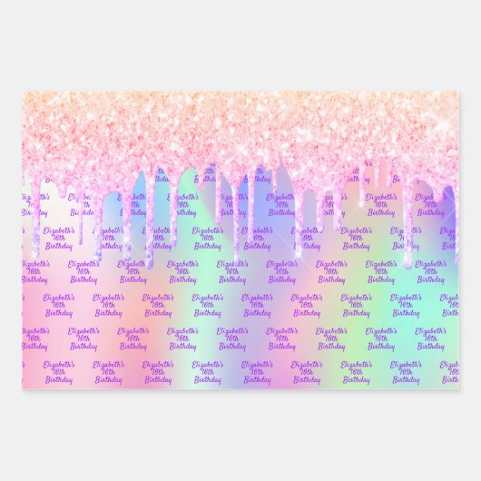 Holografisch rosa Glitzer Tropfen Geschenkpapier Set (Vorderseite)