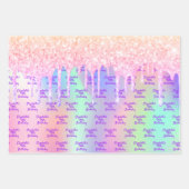 Holografisch rosa Glitzer Tropfen Geschenkpapier Set (Vorderseite 3)