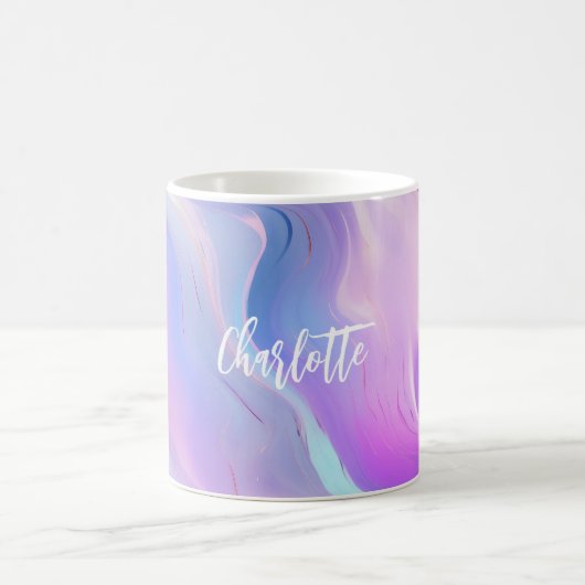 Holografisch rosa lila blauer Name Kaffeetasse (Mittel)