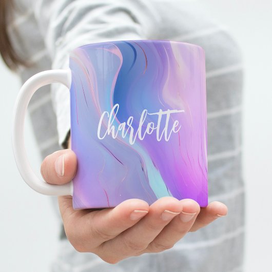 Holografisch rosa lila blauer Name Kaffeetasse