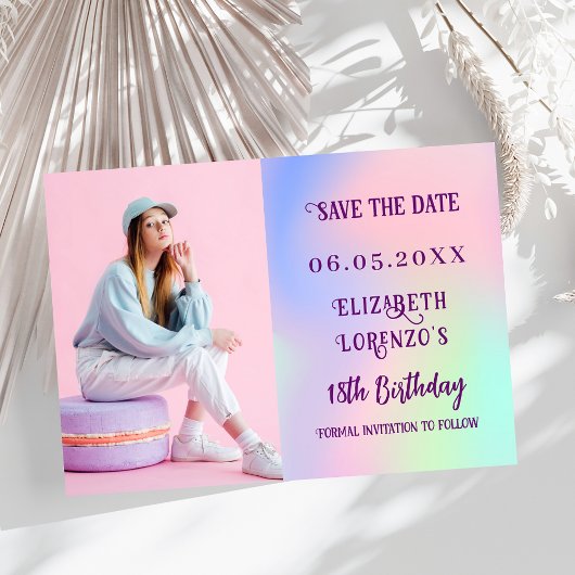 Holografisch rosa lila Foto Geburtstag Save The Date