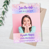 Holografisch rosa lila Foto Geburtstag Save The Date