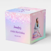 Holografisch rosa lila Foto Geburtstagsparty Geschenkschachtel (Vorderseite)