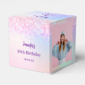 Holografisch rosa lila Foto Geburtstagsparty Geschenkschachtel (Rückseite)