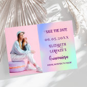 Holografisch rosa lila Foto-Skript Quinceanera Save The Date