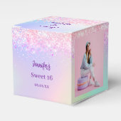 Holografisch rosa lila Foto Sweet 16 Geschenkschachtel (Vorderseite)