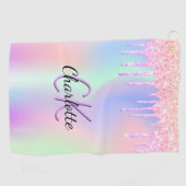Holografisch rosa lila Glitzer Golfhandtuch (Horizontal)