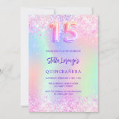 Holografisch rosa lila Glitzer Quinceanera Einladung (Vorderseite)
