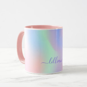 Holografisch rosa lila-grüne Namensschrift Tasse