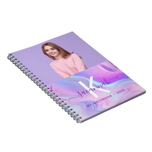 Holografisch rosa lila Monogramm des benutzerdefin Notizblock (Rechte Seite)