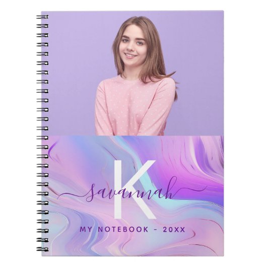 Holografisch rosa lila Monogramm des benutzerdefin Notizblock (Vorderseite)