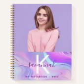 Holografisch rosa lila Monogramm des benutzerdefin Notizblock (Vorderseite)