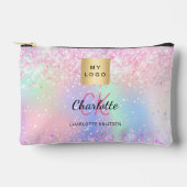 Holografisch rosa lila Monogramm-Firmenlogo Zubehörtasche (Vorderseite)