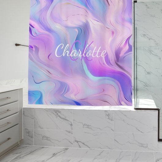 Holografisch rosa lila Monogramm-Initialen Duschvorhang