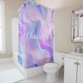 Holografisch rosa lila Monogramm-Initialen Duschvorhang (Beispiel)