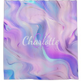 Holografisch rosa lila Monogramm-Initialen Duschvorhang (Vorderseite)