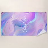 Holografisch rosa lila Monogramm-Initialen Strandtuch (Vorderseite)