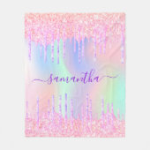 Holografisch rosa lila Monogramm-Skript-Tropfen Fleecedecke (Vorderseite)
