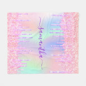 Holografisch rosa lila Monogramm-Skript-Tropfen Fleecedecke (Vorderseite (Horizontal))