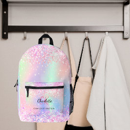 Holografisch rosa lila Monogrammbezeichnung Bedruckter Rucksack