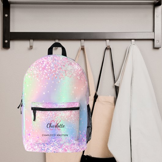Holografisch rosa lila Monogrammbezeichnung Bedruckter Rucksack