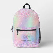 Holografisch rosa lila Monogrammbezeichnung Bedruckter Rucksack (Vorderseite)