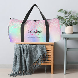 Holografisch rosa lila Monogrammbezeichnung Duffle Bag