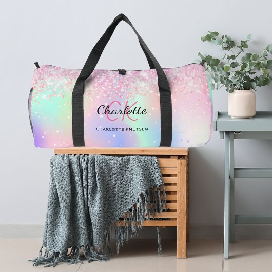 Holografisch rosa lila Monogrammbezeichnung Duffle Bag