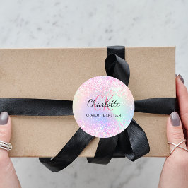 Holografisch rosa lila Monogrammbezeichnung Runder Aufkleber