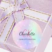 Holografisch rosa lila Monogrammbezeichnung Runder Aufkleber