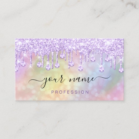 Holografisch rosa Lila Tropfen Makeup Artist Visitenkarte (Vorderseite)