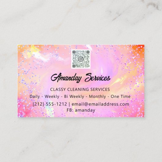 Holografisch Rosa QR-Code Logo-Zuhause Säuberung v Visitenkarte (Rückseite)