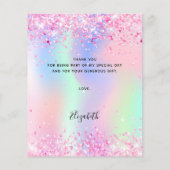 Holografisch rosa weißes Kleid danke Karte (Rückseite)