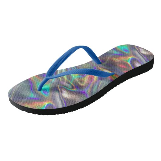 holografisch silberne Flip Flops Schuhe Sandalen (Schrägansicht)