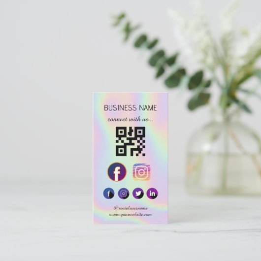 Holografisch - Social Media QR Code Business Card Visitenkarte (Stehend Vorderseite)