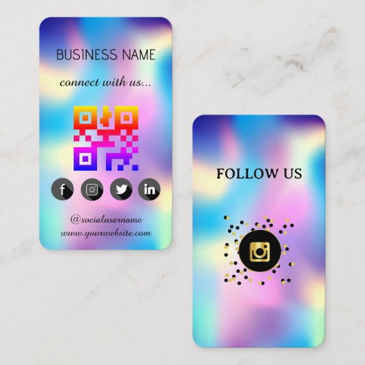 Holografisch - Social Media QR Code Business Card Visitenkarte (Vorne/Hinten)