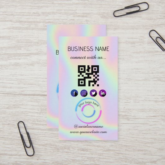 Holografisch - Social Media QR Code Business Card Visitenkarte (Vorderseite/Rückseite Beispiel)