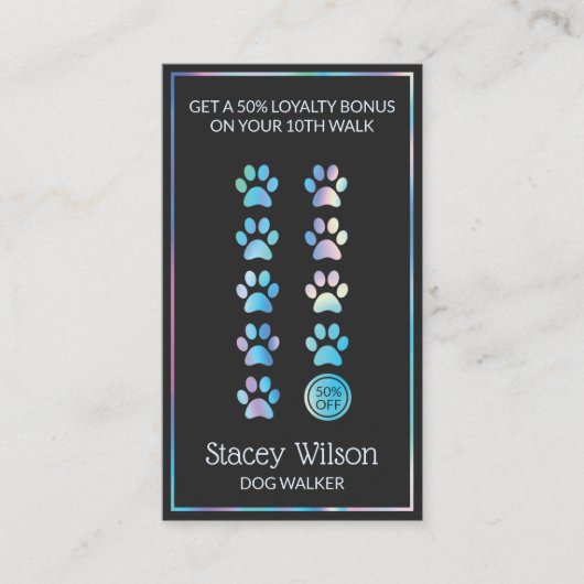 Holografisch und Holzkohlepaw Print Dog Groomer Visitenkarte (Vorderseite)
