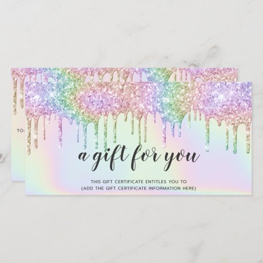 Holografische Geschenkkarte Einhorn Glitzer Tropfe (Vorne/Hinten)