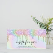 Holografische Geschenkkarte Einhorn Glitzer Tropfe (Stehend Vorderseite)