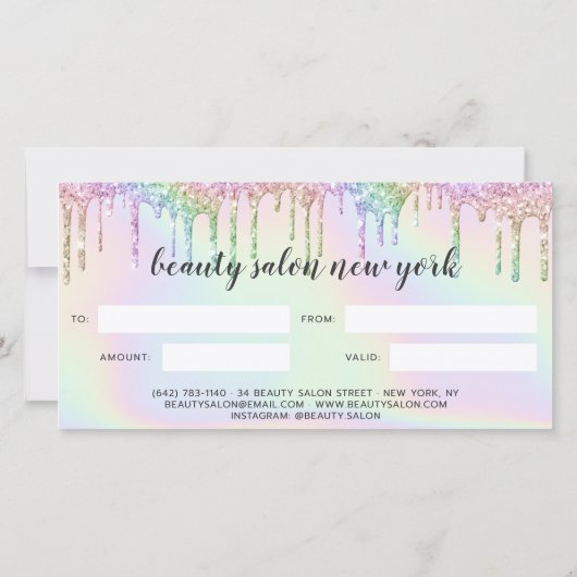 Holografische Geschenkkarte Einhorn Glitzer Tropfe (Rückseite)