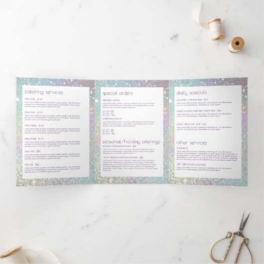 Holografische Glitzer Bäckerei, Broschüre Catering (Innenseite)