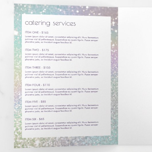 Holografische Glitzer Bäckerei, Broschüre Catering (Innen Erste Seite)